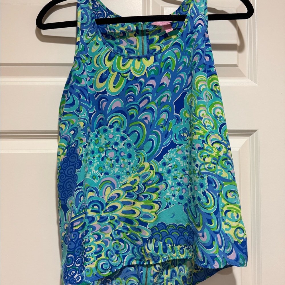 EUC 100% Silk Lilly Pulitzer Blue and Green Swirl Tank Top